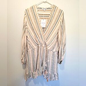 Blue Island - Striped Long Sleeve Sundress‎ Bathing Suit Cover- Size Medium